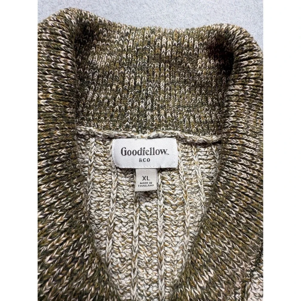 Goodfellow & Co Mens XL Shawl Collar Cardigan Sweater Green Beige Knit